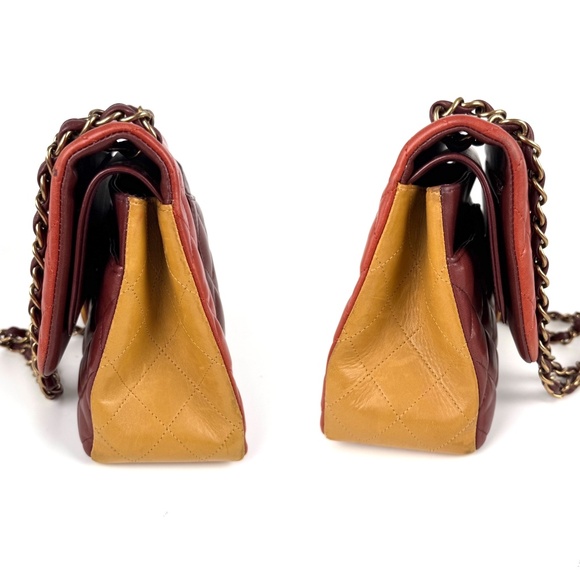 CHANEL Classic Jumbo Quilted Lambskin Tri-Color Burgundy Double Flap Bag - Picture 5 of 12